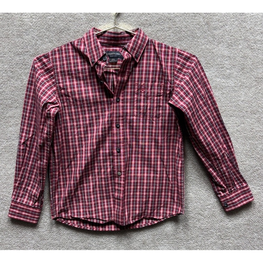 Ariat Shirt Boys Small Red Check Plaid Western Button Up Long‎ Sleeve Pro Series